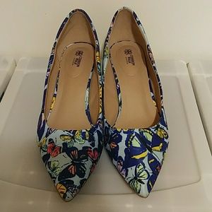 Multi-colored, butterfly, kitten heel shoe